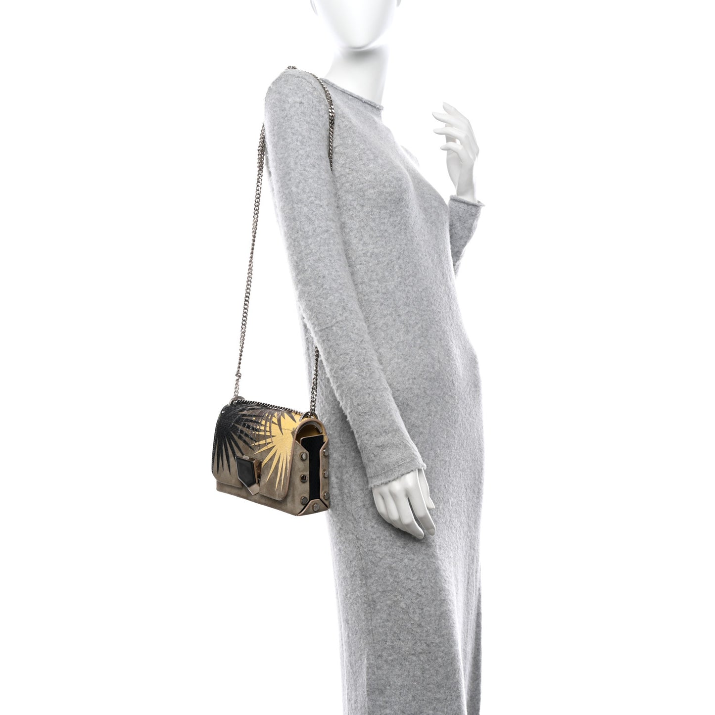 Suede Snakeskin Embroidered Palm Lockett Petite Shoulder Bag Light Khaki Buttercup