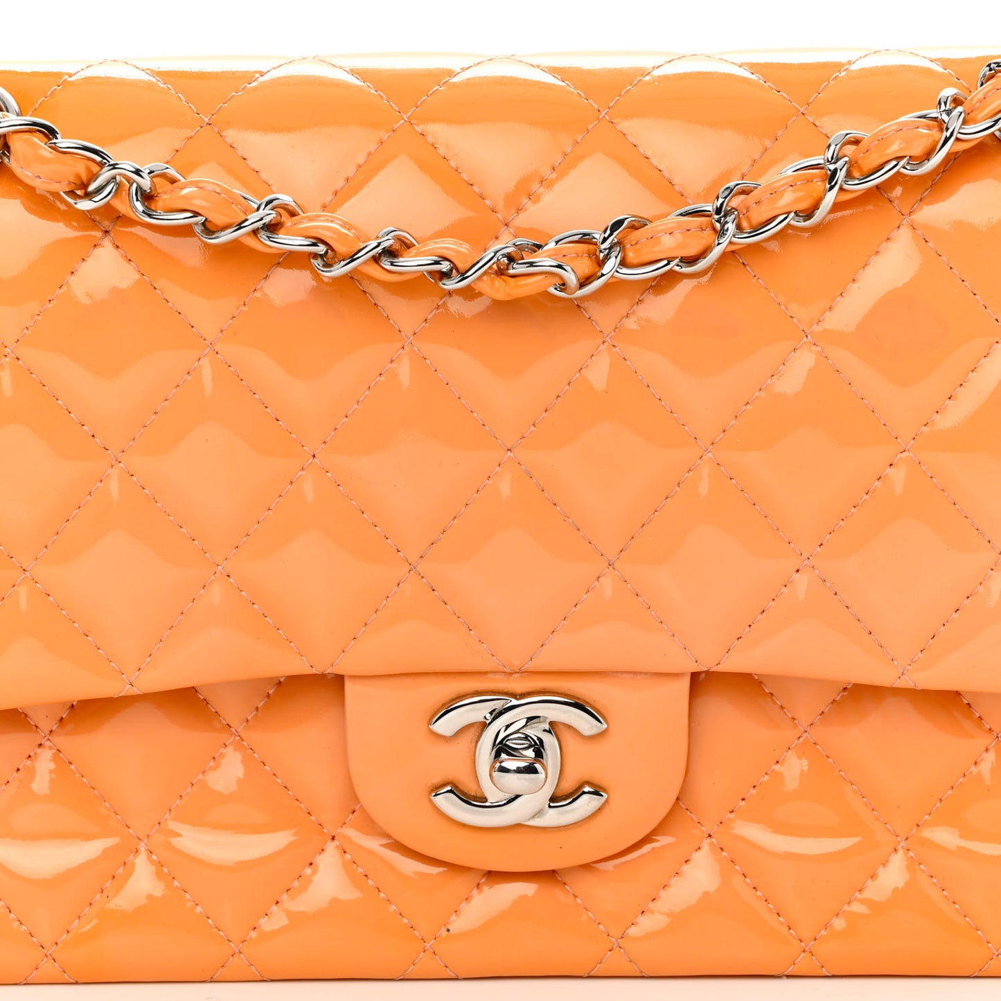 Patent Quilted Medium Double Flap Pink