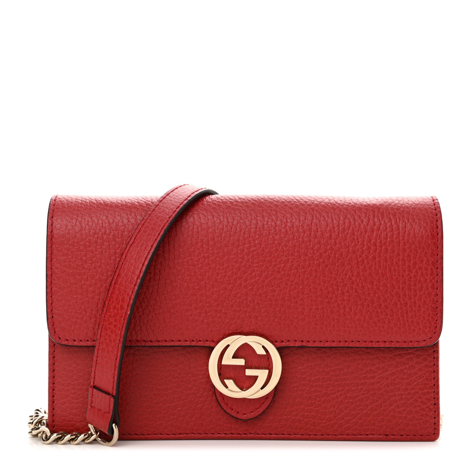 Gucci Dollar Calfskin Interlocking G Chain Wallet Red 1 of 12