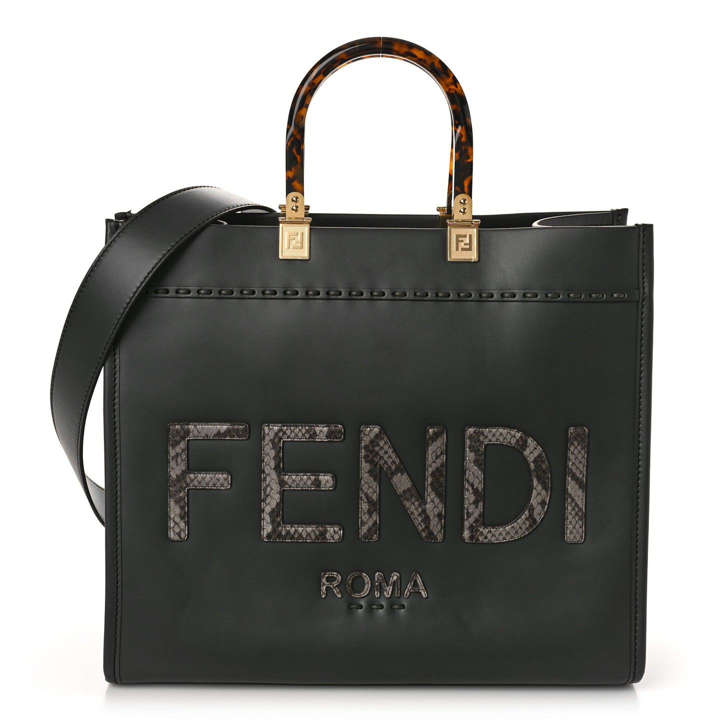 Vitello King Plexiglass Elaphe Python Print Logo Medium Fendi Sunshine Shopper Tote Dark Asphalt