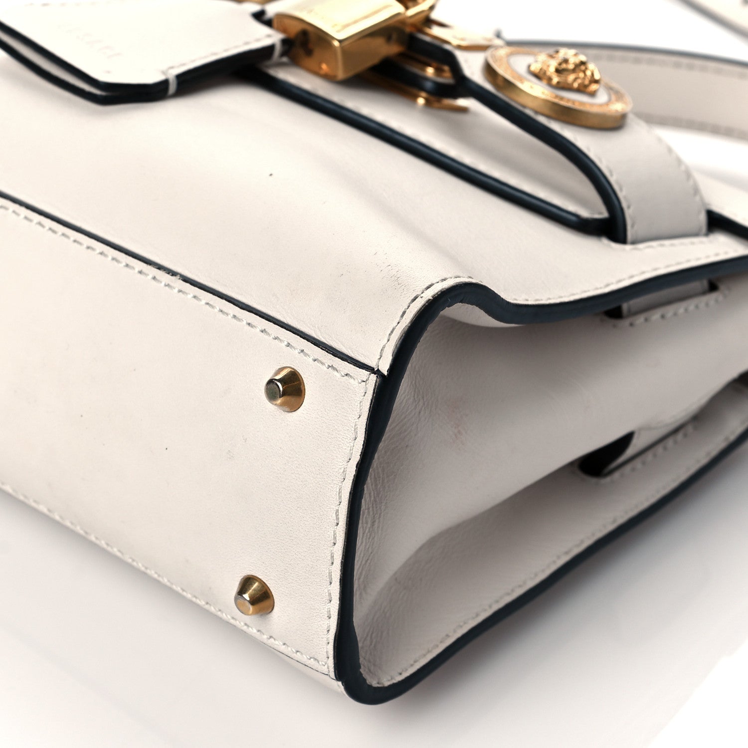 Versace Calfskin Medusa Lock Top Handle Crossbody Bag White 9 of 15