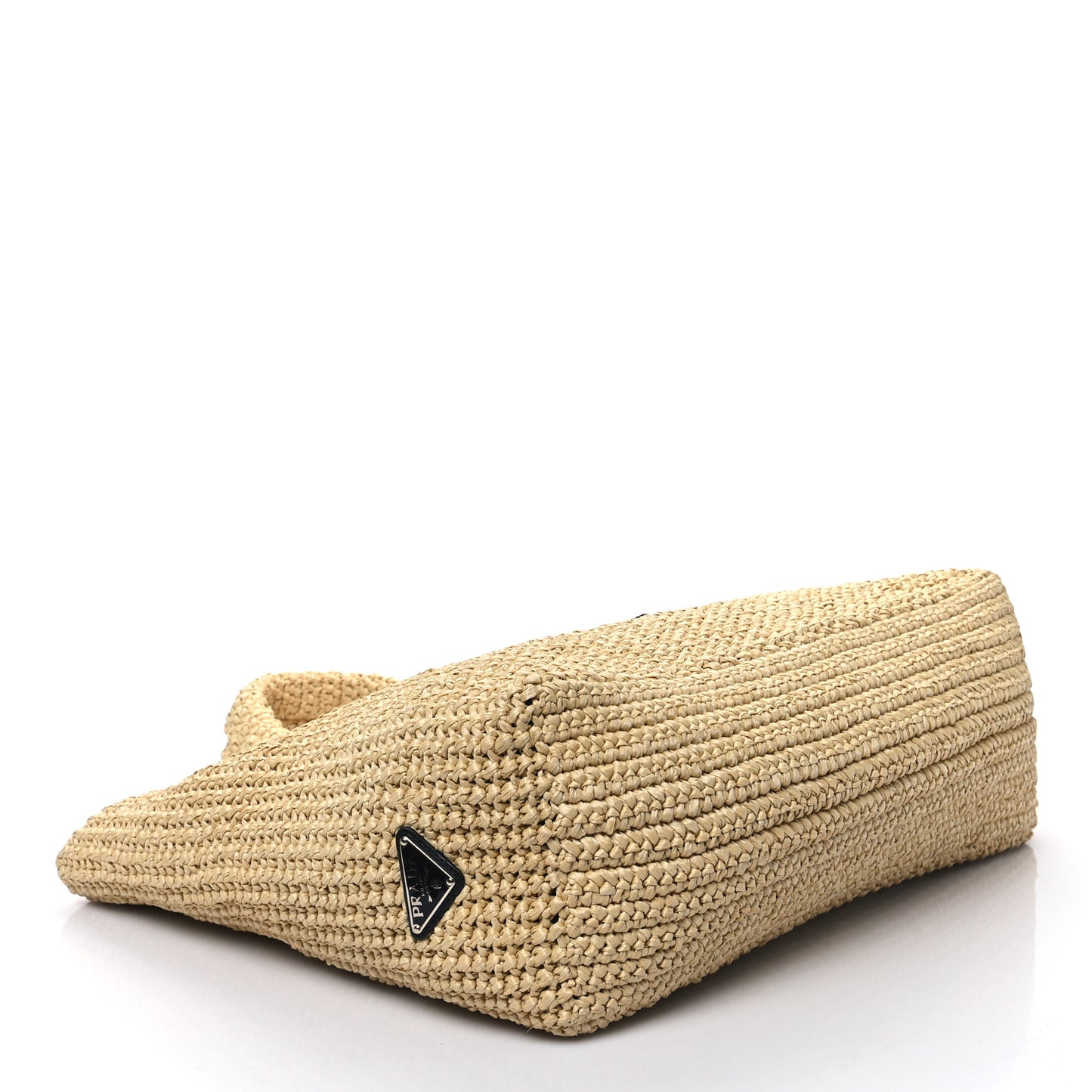 Yarn Raffia Effect Crochet Embroidered Logo Tote Naturale