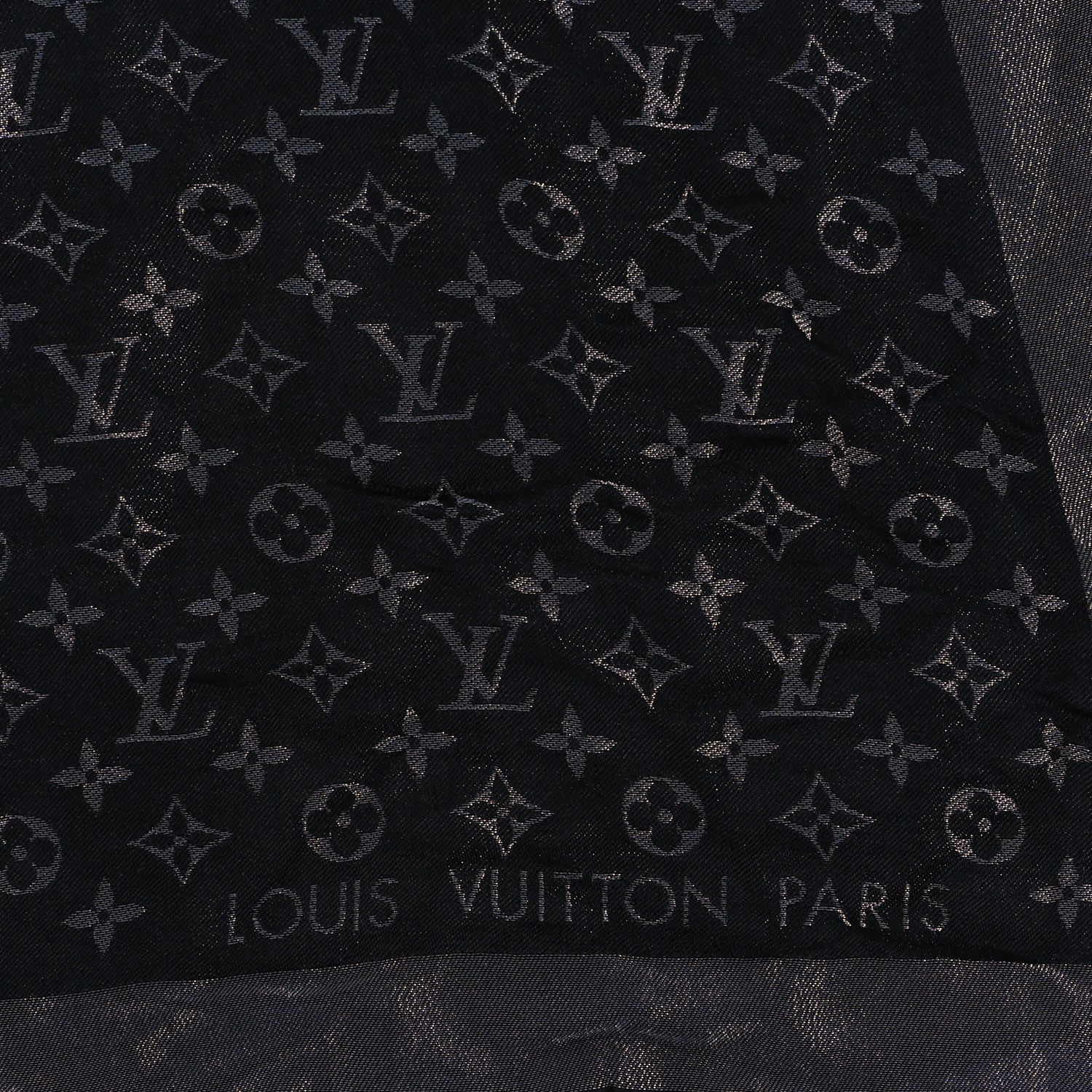 Louis Vuitton Silk Lurex Wool Monogram Shine Shawl Black 2 of 4