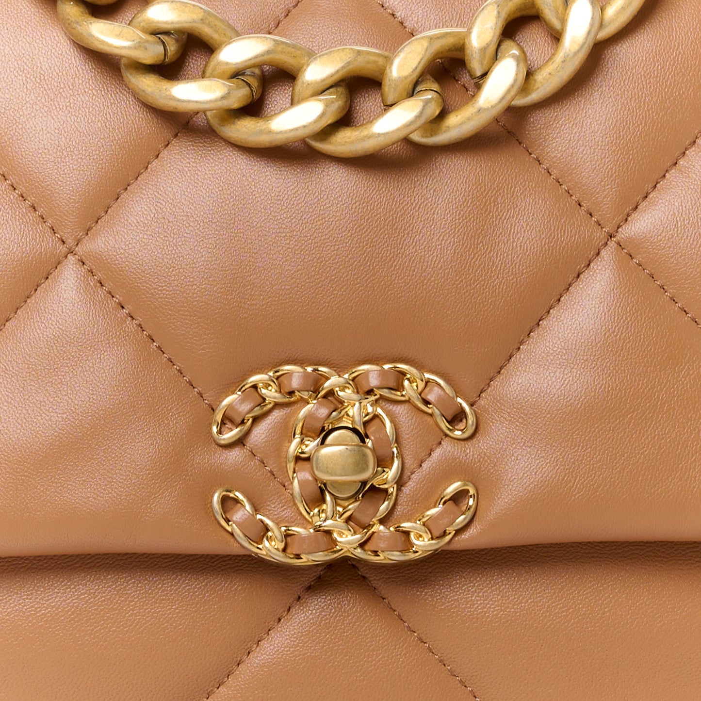 Lambskin Quilted Large Chanel 19 Flap Brown