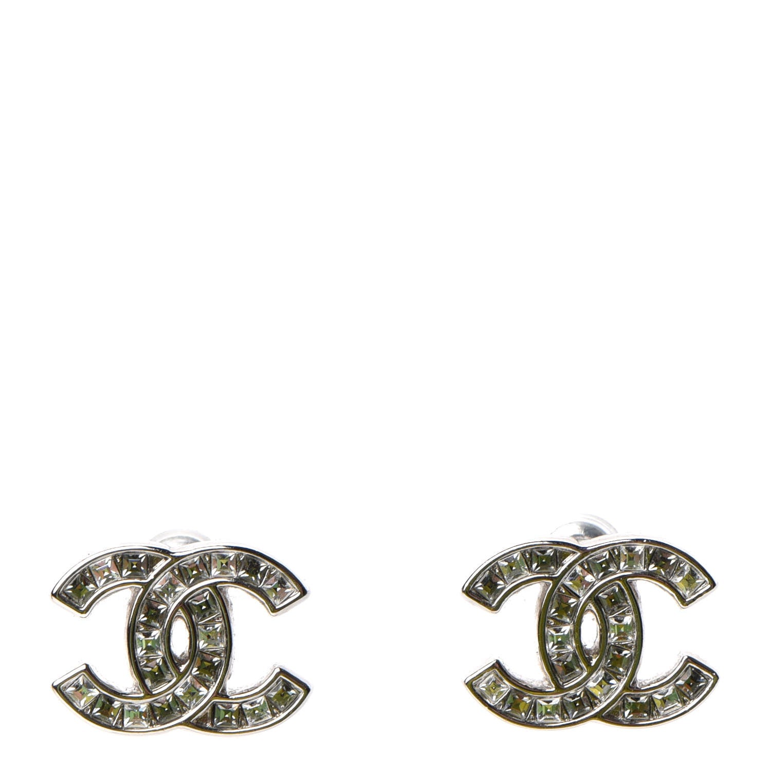 Chanel Baguette Crystal CC Earrings Silver Grey 1 of 5