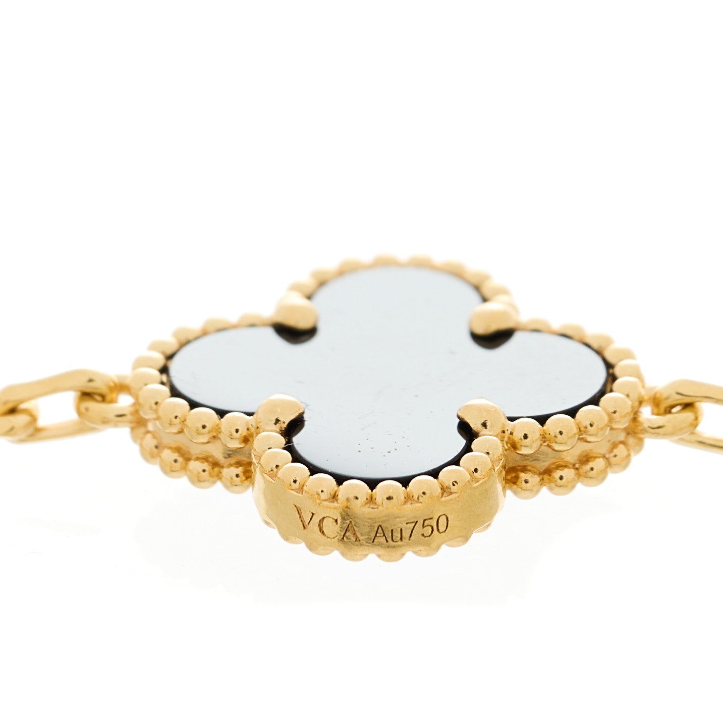 18K Yellow Gold Black Onyx 5 Motifs Vintage Alhambra Bracelet