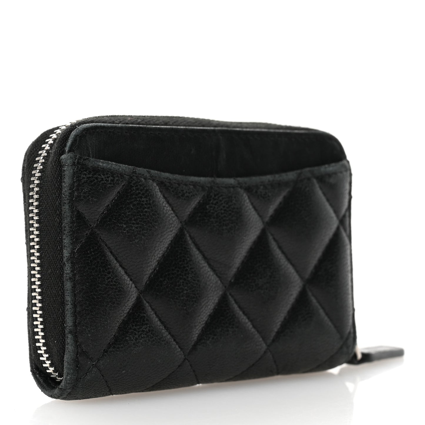 Lambskin Quilted Zip Coin Purse Black