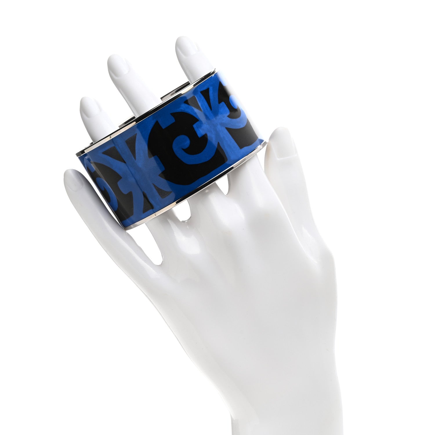 Hermes Enamel Printed Extra Wide Balcons du Guadalquivir Bracelet 70 Blue 2 of 6