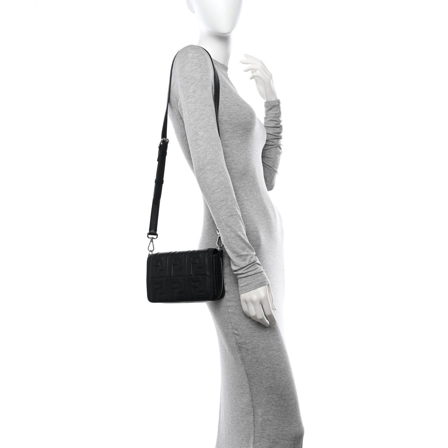 Nappa FF 1974 Embossed Mini Expandable Flap Bag Black