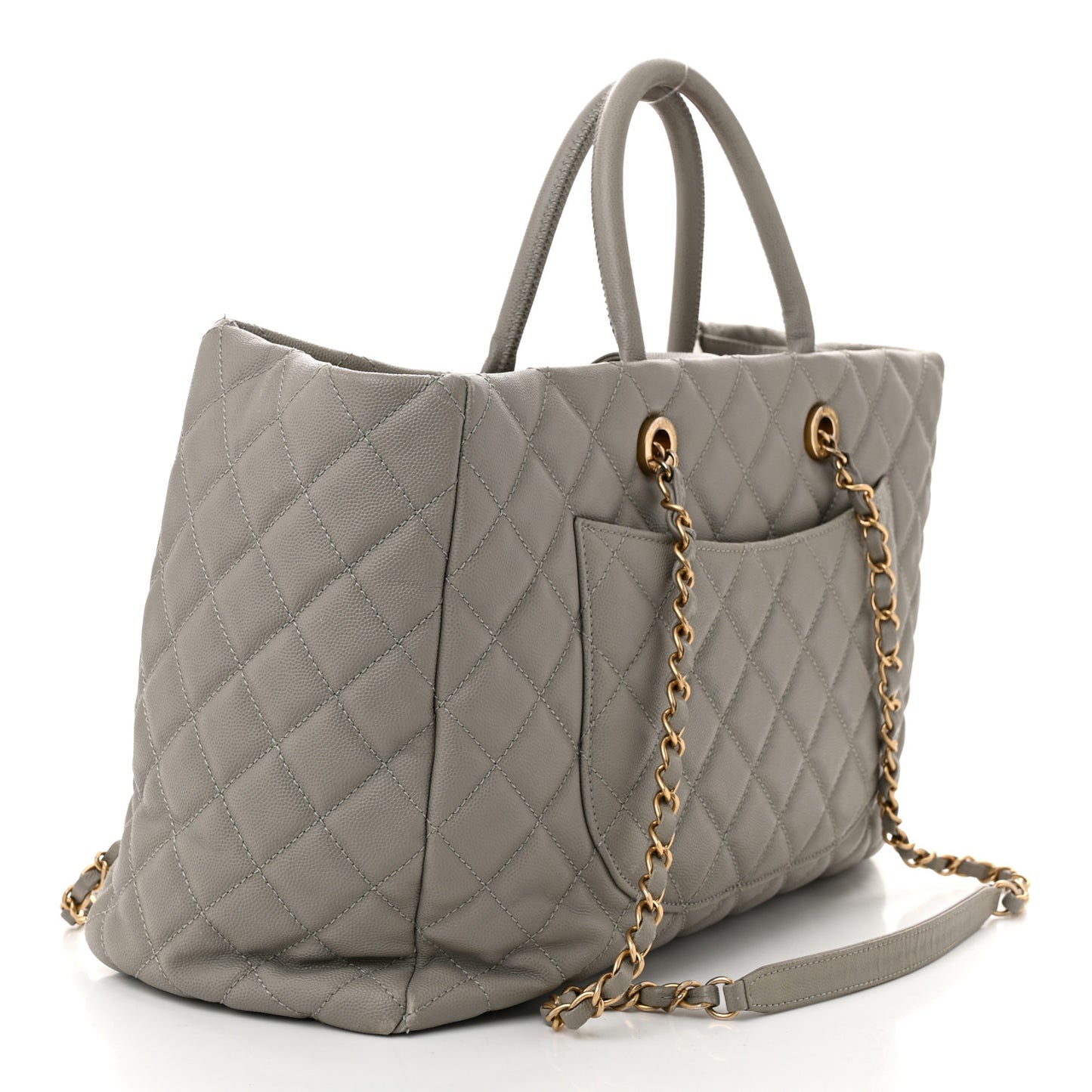 Caviar Quilted Large Coco Handle Shopping Tote Grey