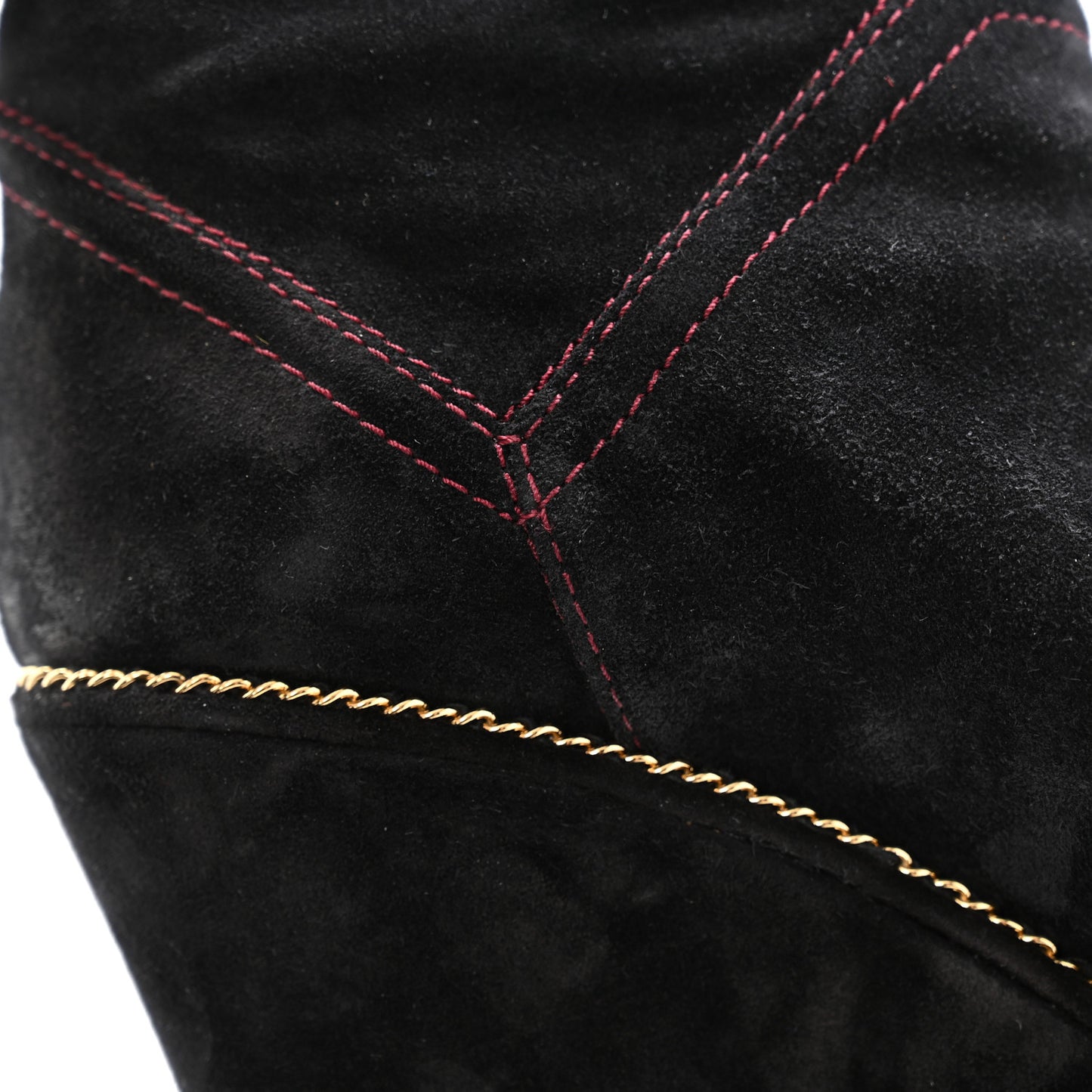 Suede Calfskin Chain Around High Boots 41 Black