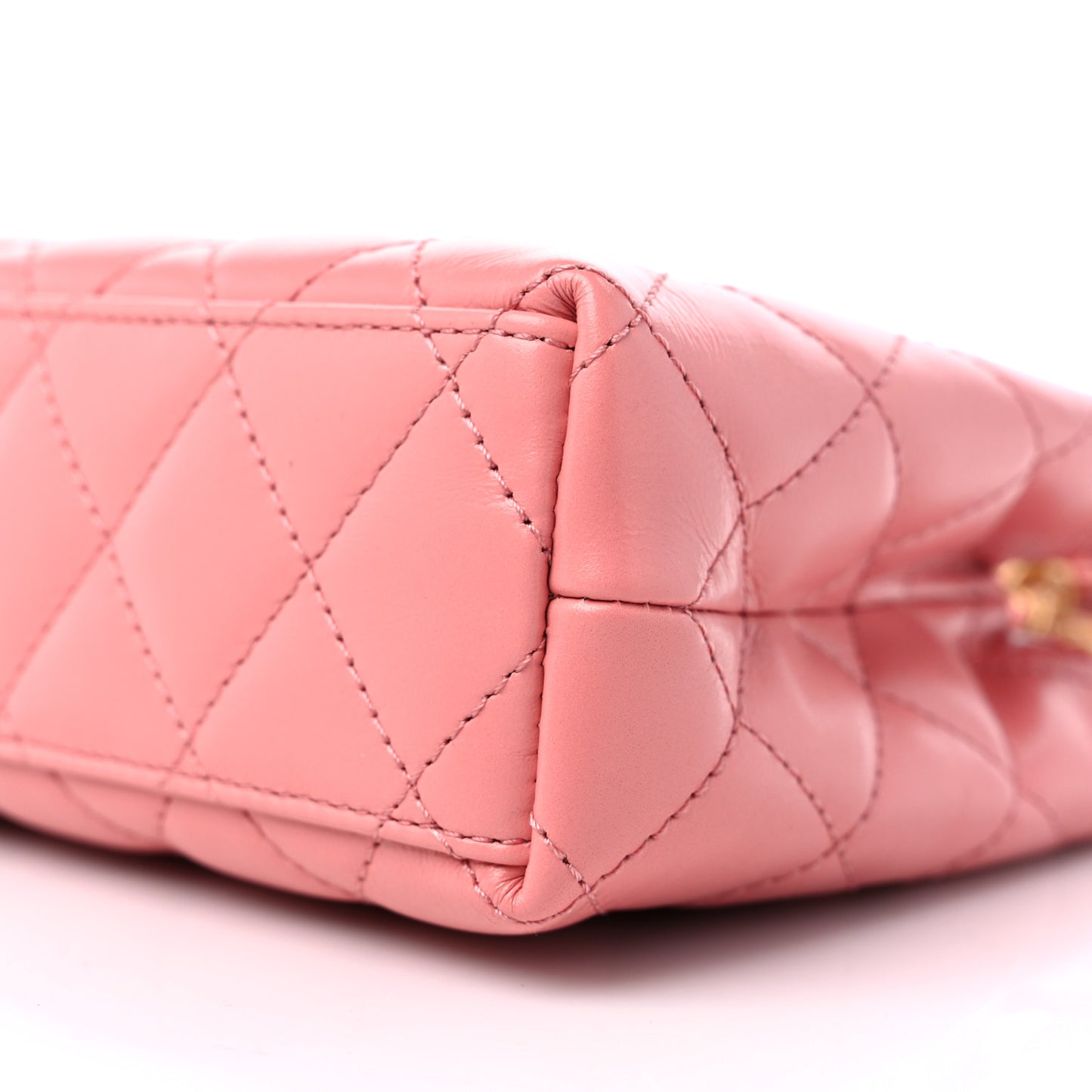 Shiny Aged Calfskin Quilted Nano Kelly Shopper Coral Pink