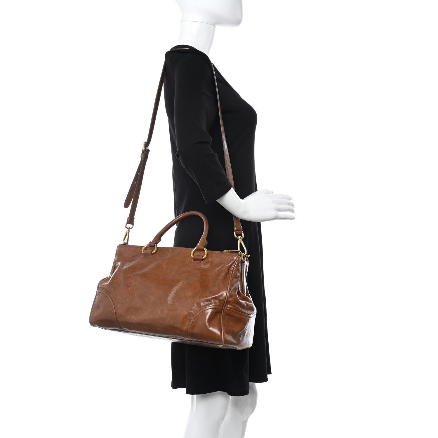 Miu Miu Vitello Shine Top Handle Satchel Brown 2 of 9