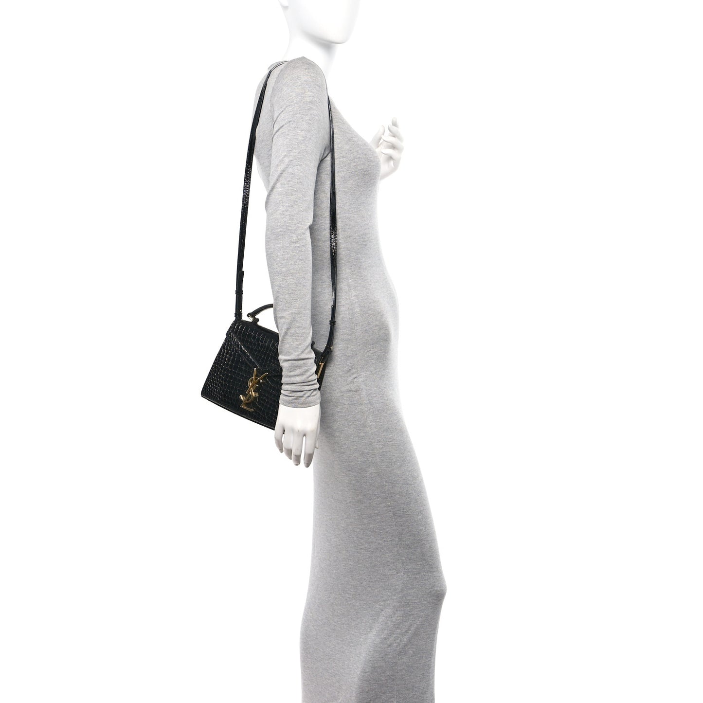Calfskin Crocodile Embossed Mini Classic Monogram Cassandra Top Handle Black