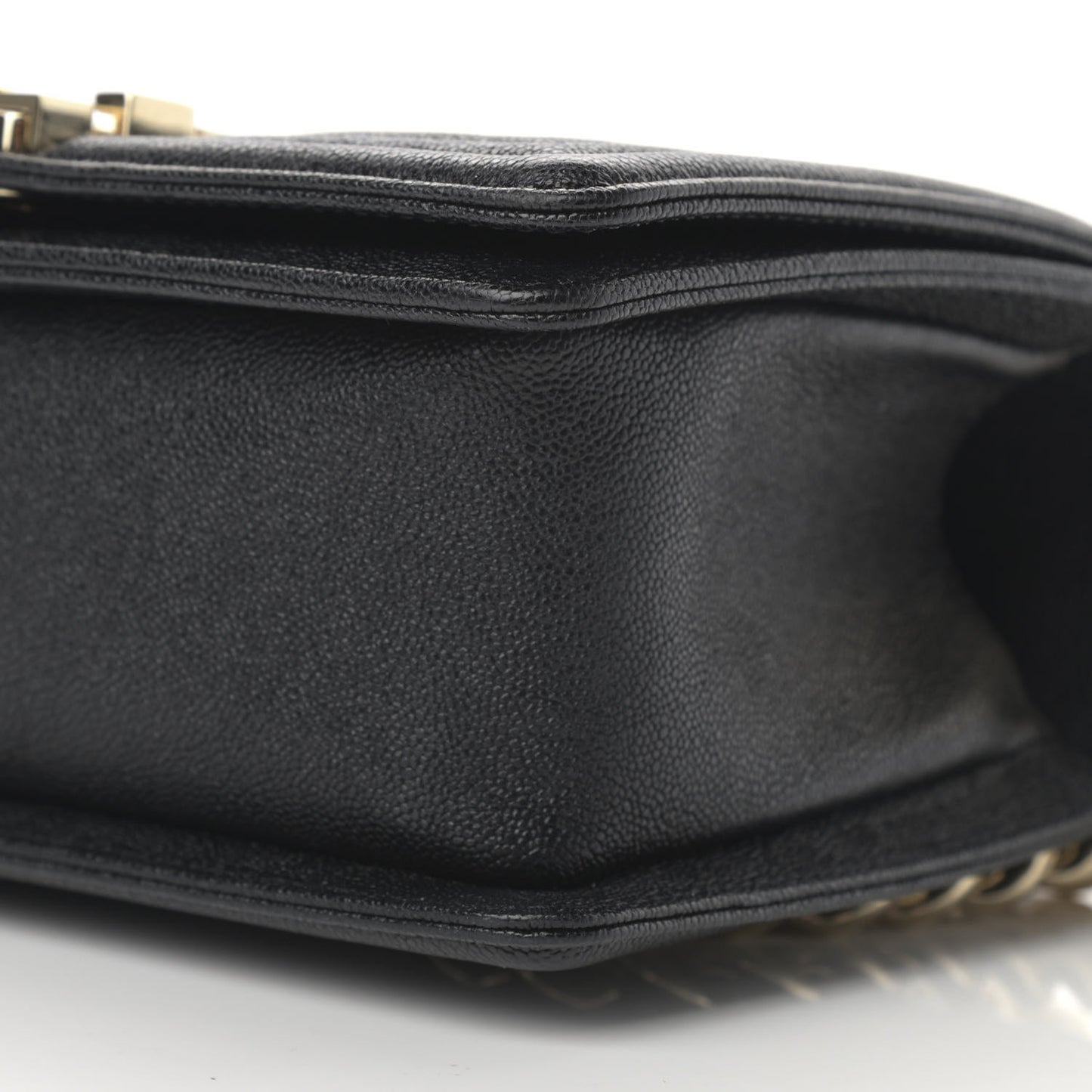 Iridescent Caviar Chevron Quilted Small Boy Flap Black