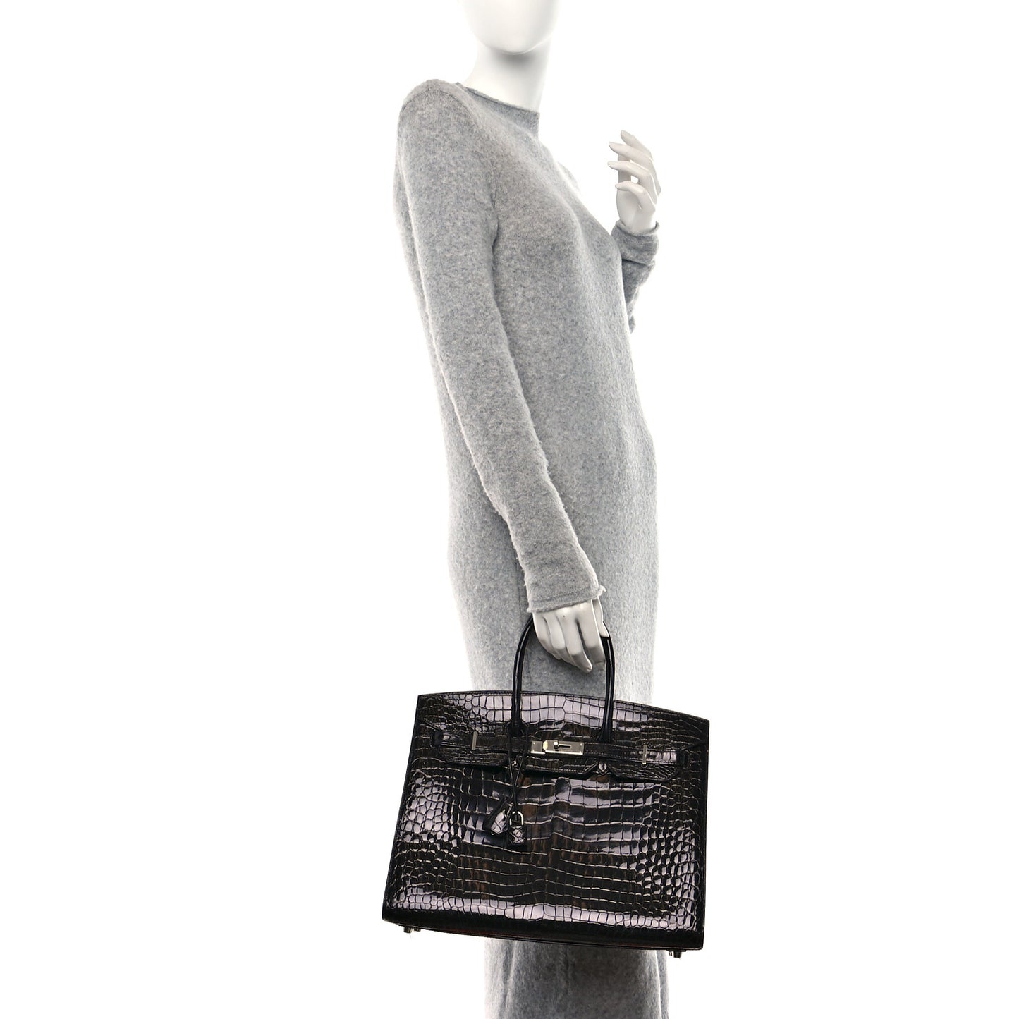 Shiny Porosus Crocodile Birkin Sellier 35 Black
