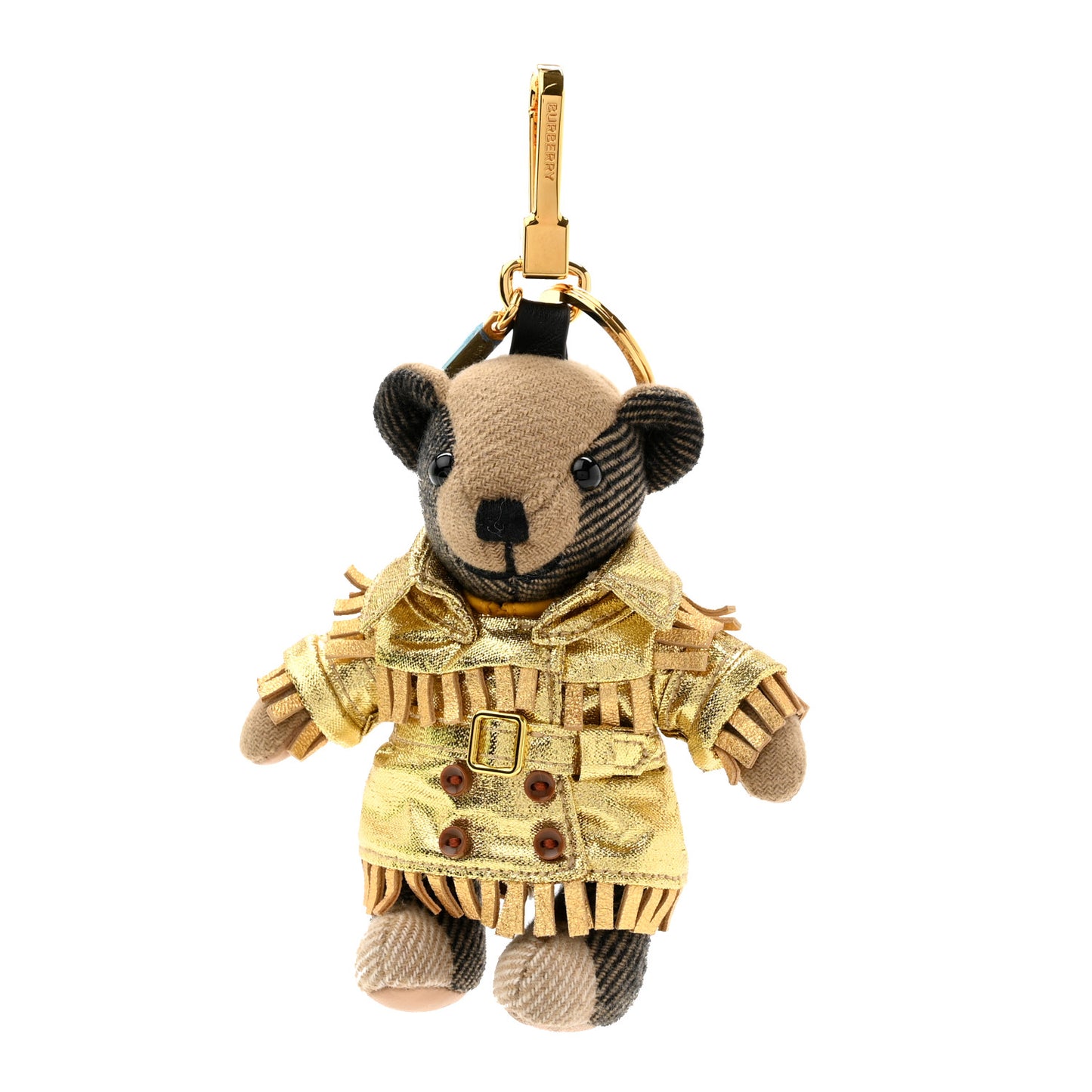 Thomas Metallic Trench Teddy Bear Keychain Charm Tan