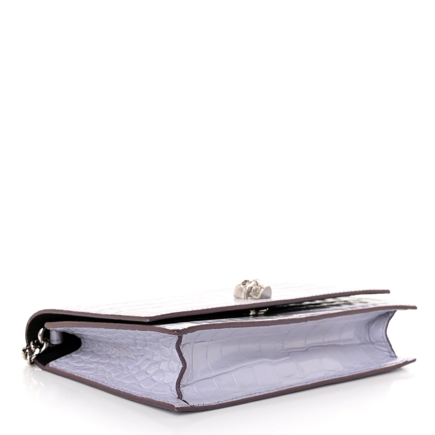 Calfskin Crocodile Embossed Skull Mini Crossbody Bag Lavender