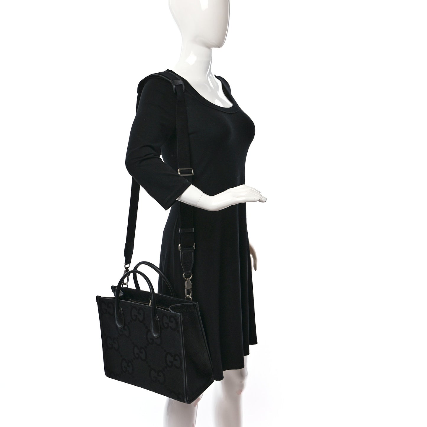 Monogram Jumbo GG Textured Dollar Calfskin Tote Bag Black