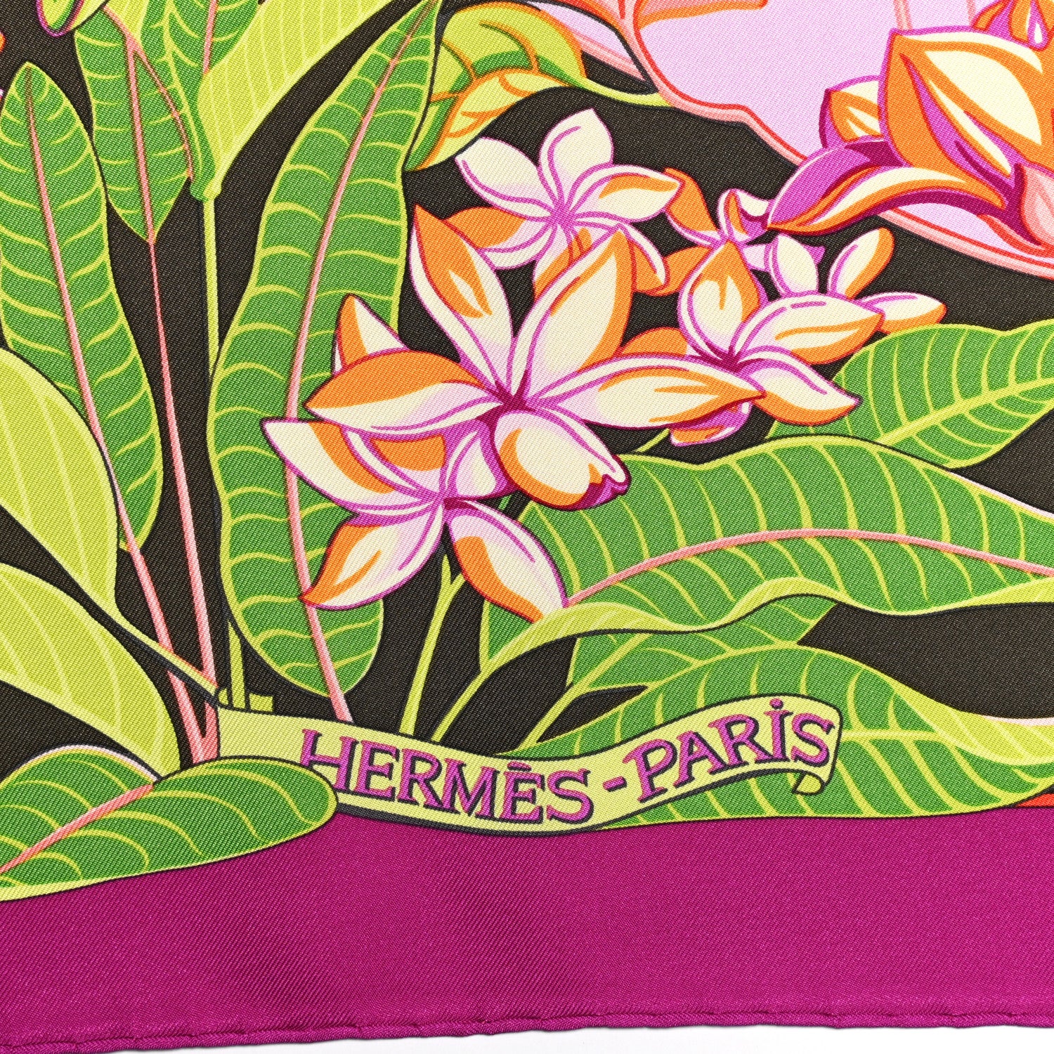 Hermes Silk Flamingo Party Scarf 90 Bougainvillier Mauve Vert 3 of 6