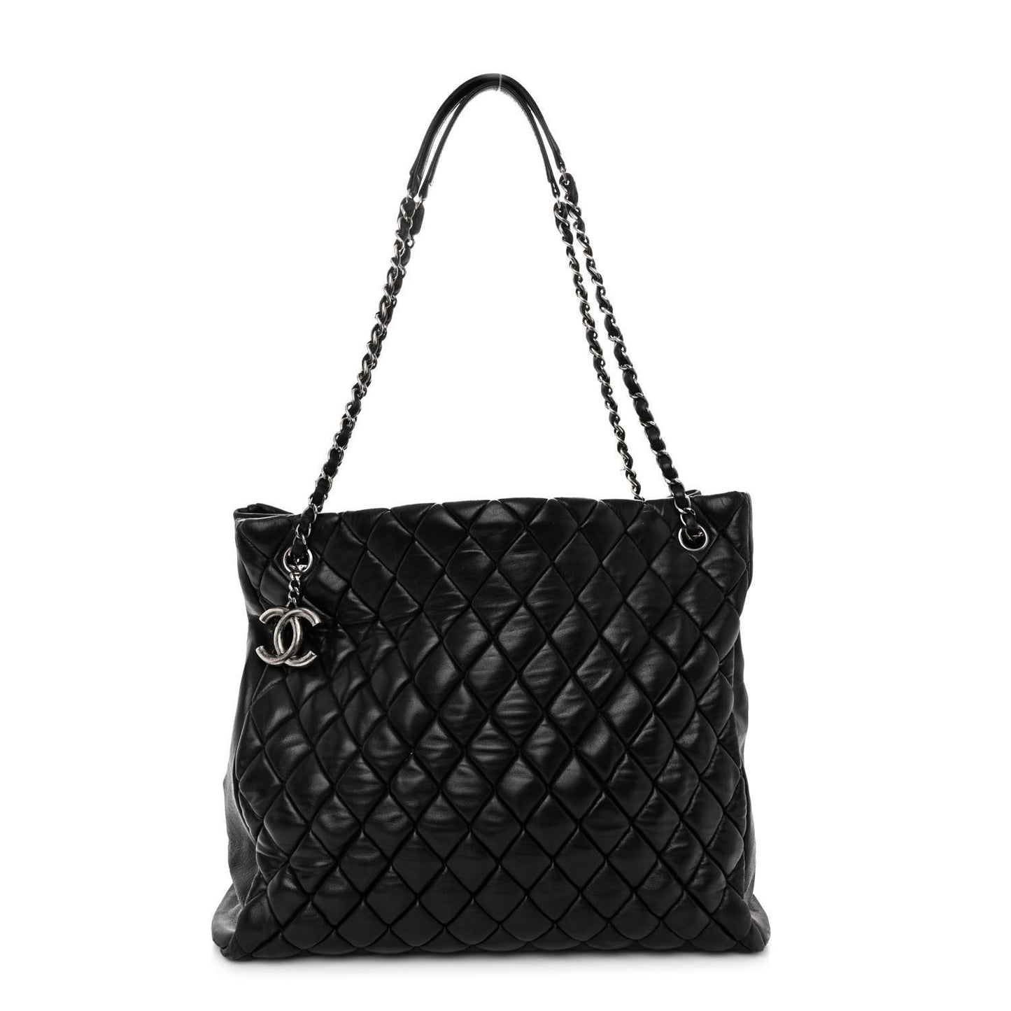 Lambskin Quilted Medium New Bubble North South Tote Black