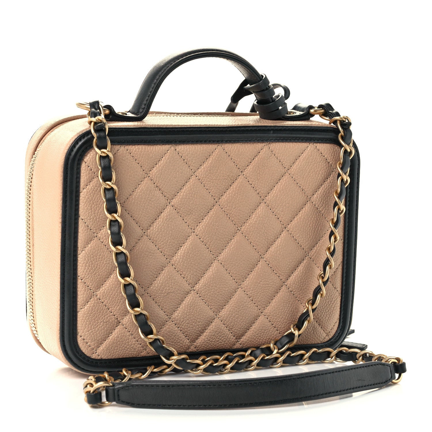 Chanel Caviar Quilted Medium CC Filigree Vanity Case Beige Black 3 of 13