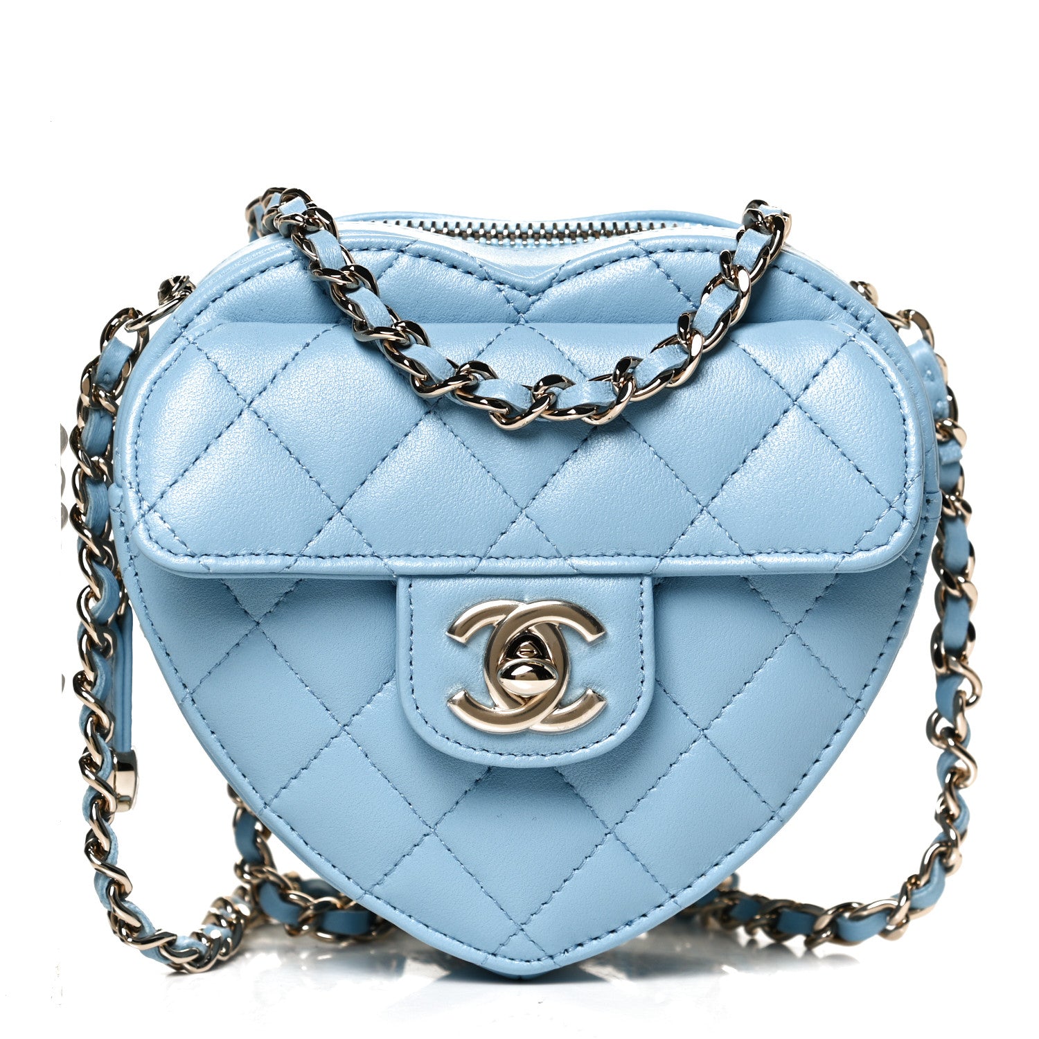 Chanel Lambskin Quilted CC In Love Heart Clutch With Chain Light Blue 1 of 11