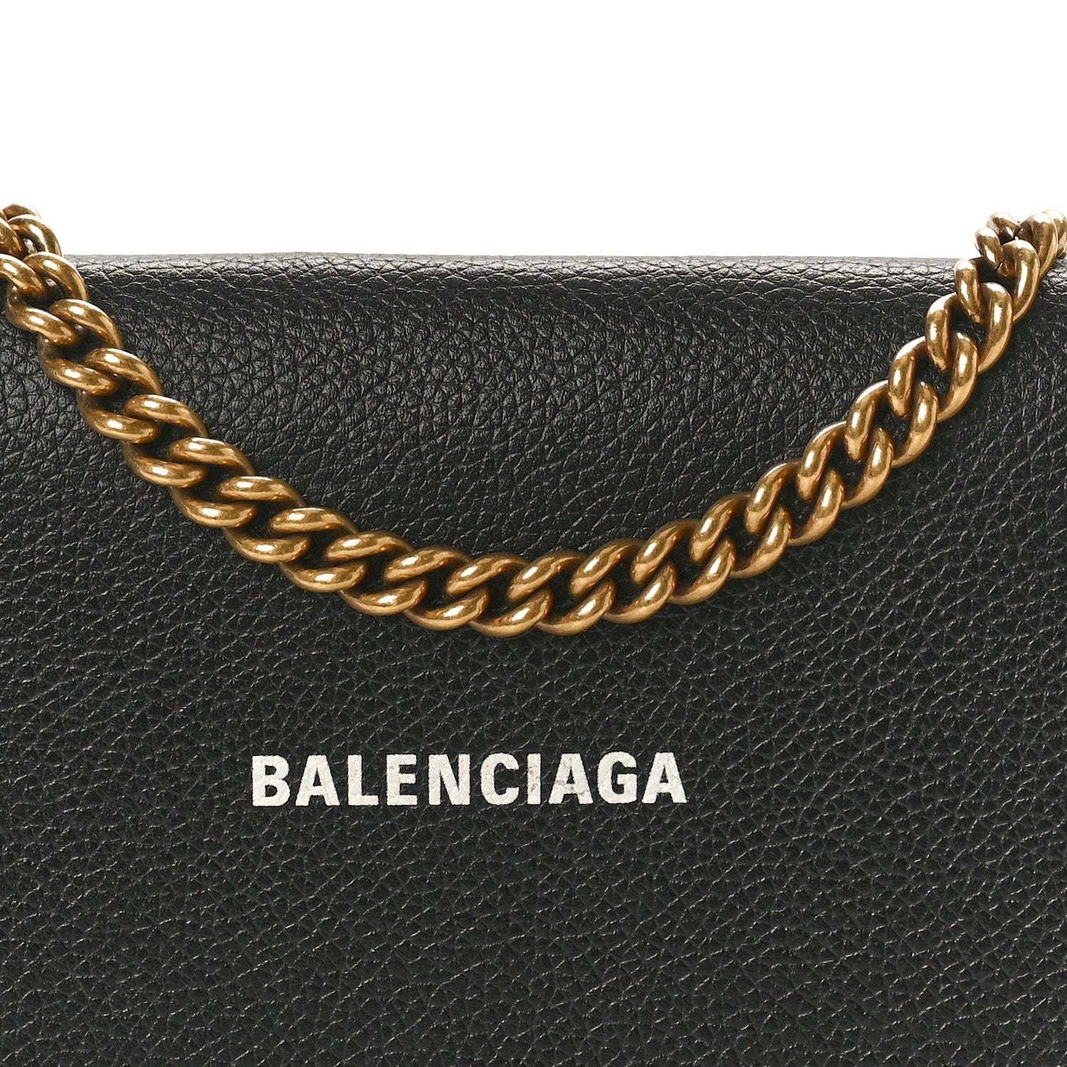 Balenciaga Grained Calfskin Logo Everyday Phone Holder Wallet On Chain Black White 7 of 10