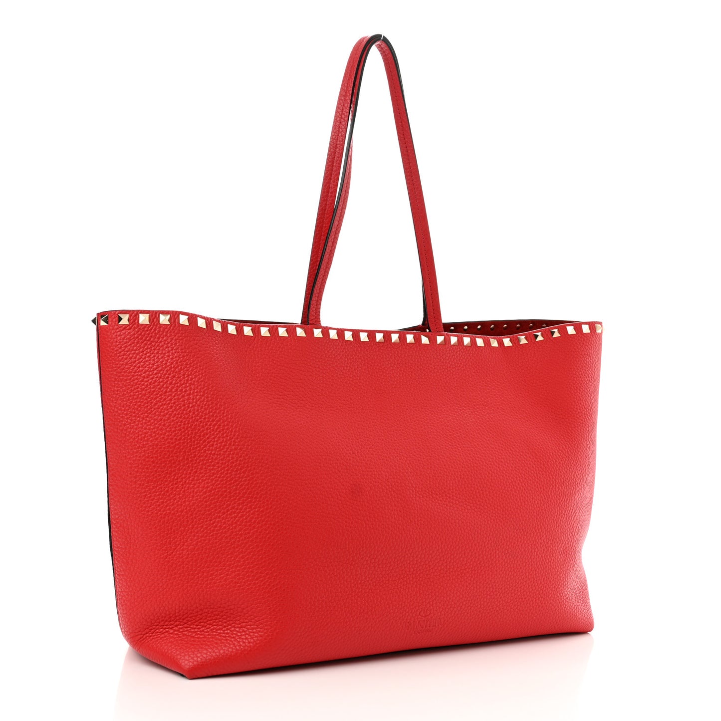 Grained Calfskin Rockstud Shoulder Tote Rouge Pur