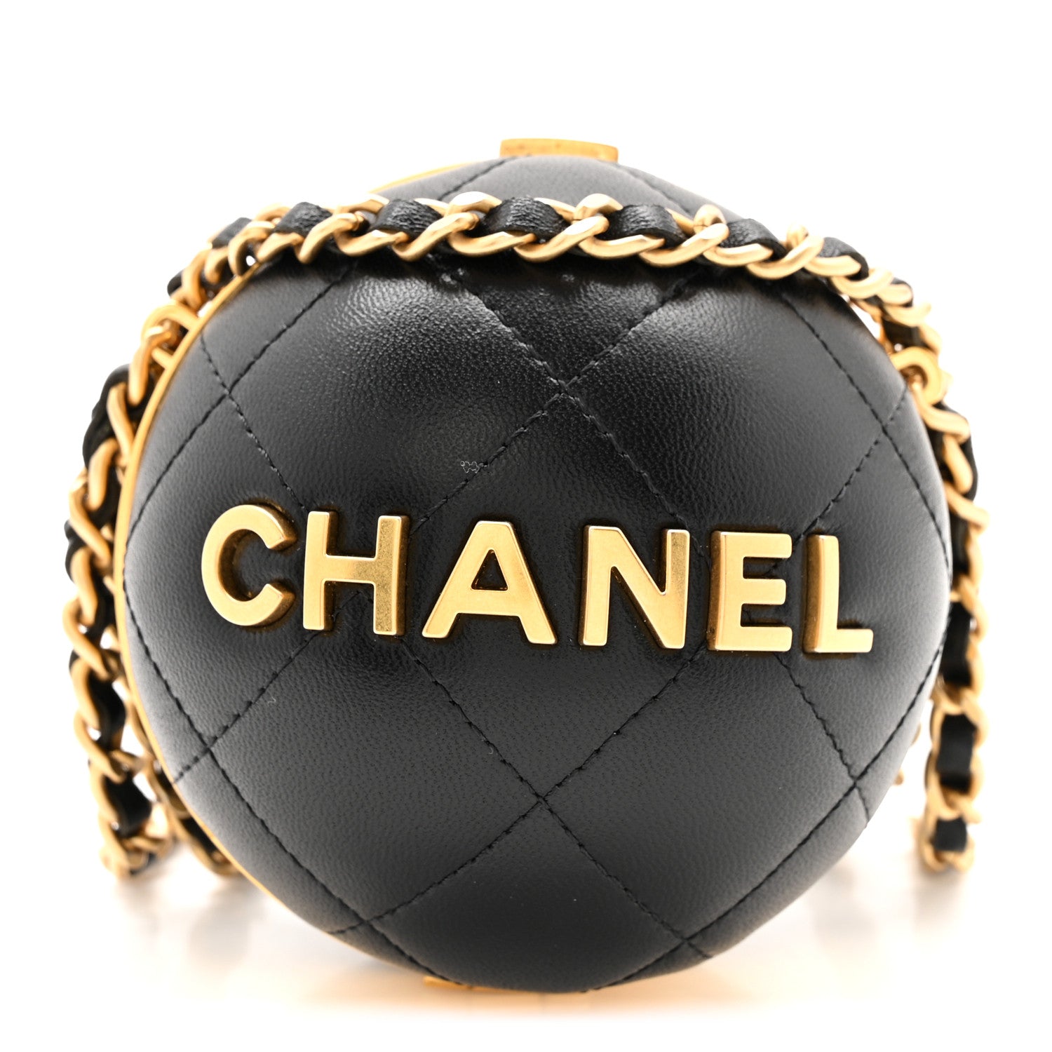 Chanel Lambskin Quilted Sphere Minaudiere Chain Clutch Black