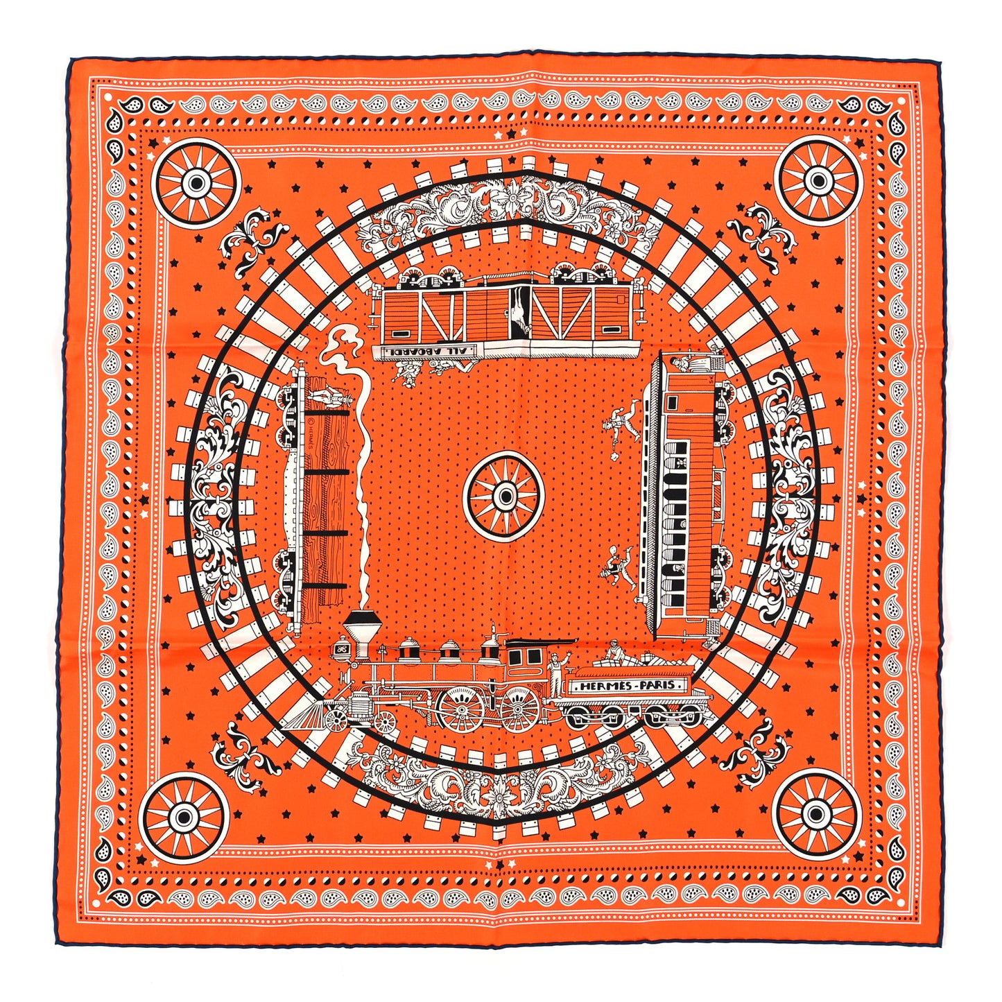 Silk All Aboard Bandana Scarf 55 Orange White Black