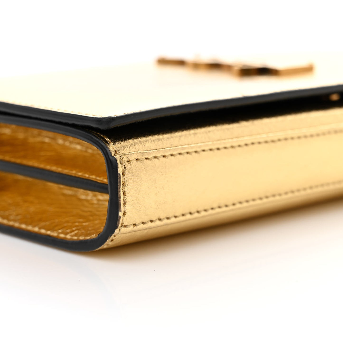 Metallic Calfskin Monogram Chain Wallet Gold