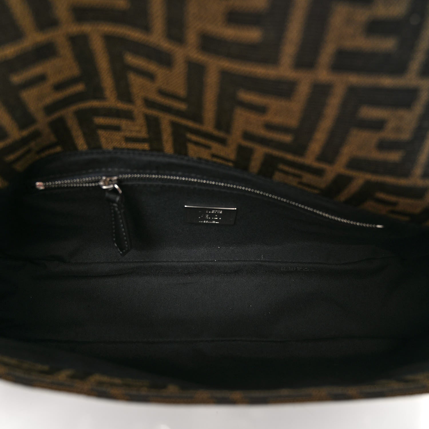 Fendi Fabric Jacquard F Paillettes Vitello Cover FF 1974 Embroidered Baguette Tobacco Moro Argento 5 of 9