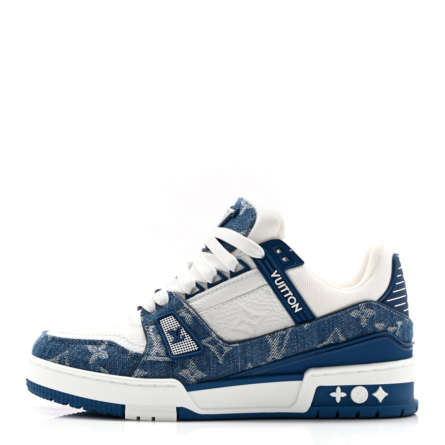 Calfskin Embossed Monogram Denim Womens LV Trainer Sneakers 36 Blue
