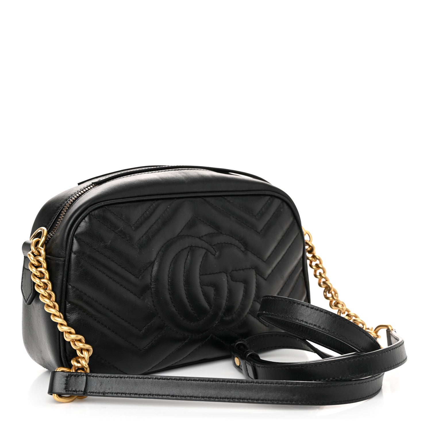 Gucci Calfskin Matelasse Small GG Marmont Chain Shoulder Bag Black 3 of 11