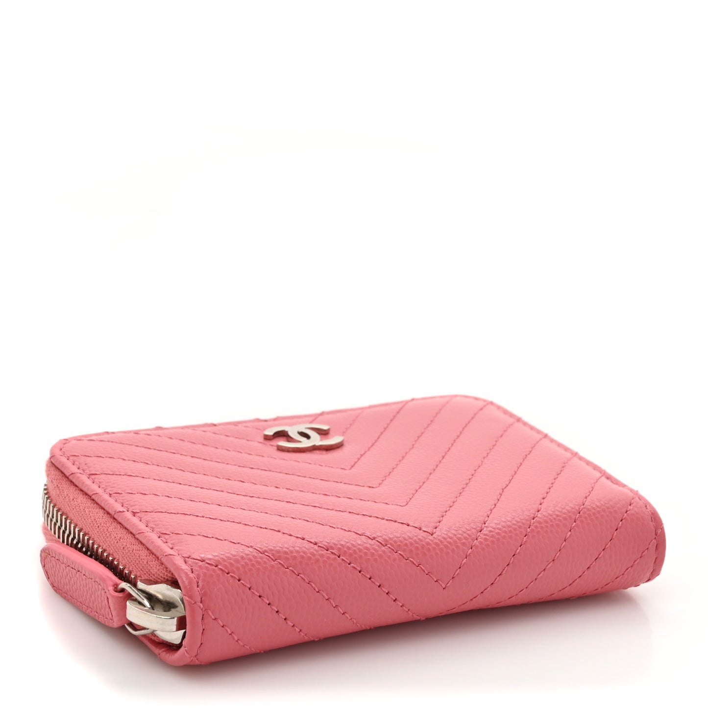 Caviar Chevron Quilted Zip Coin Purse Pink