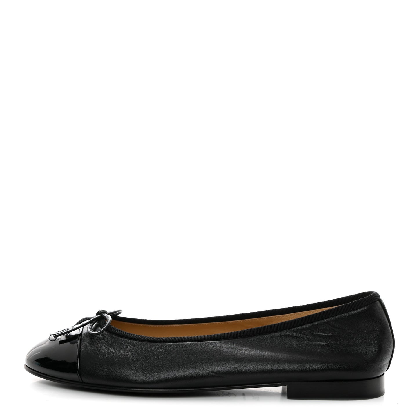 Lambskin Patent Cap Toe Ballerina Flats 39.5 Black