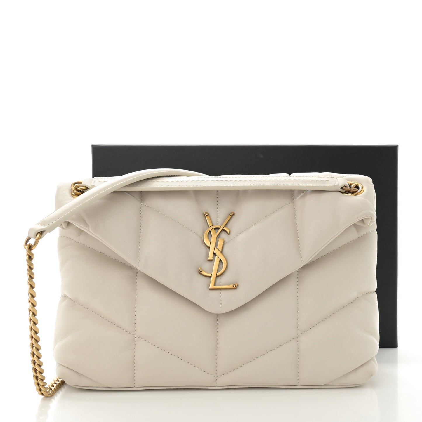 Lambskin Quilted Small Loulou Puffer Monogram Chain Satchel Crema Soft