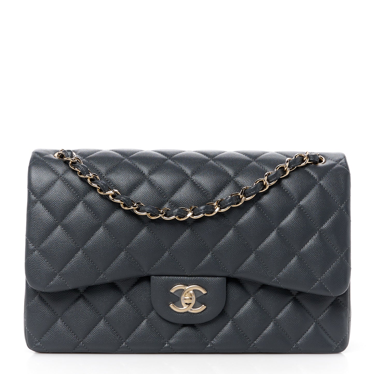 Caviar Quilted Jumbo Double Flap Dark Grey
