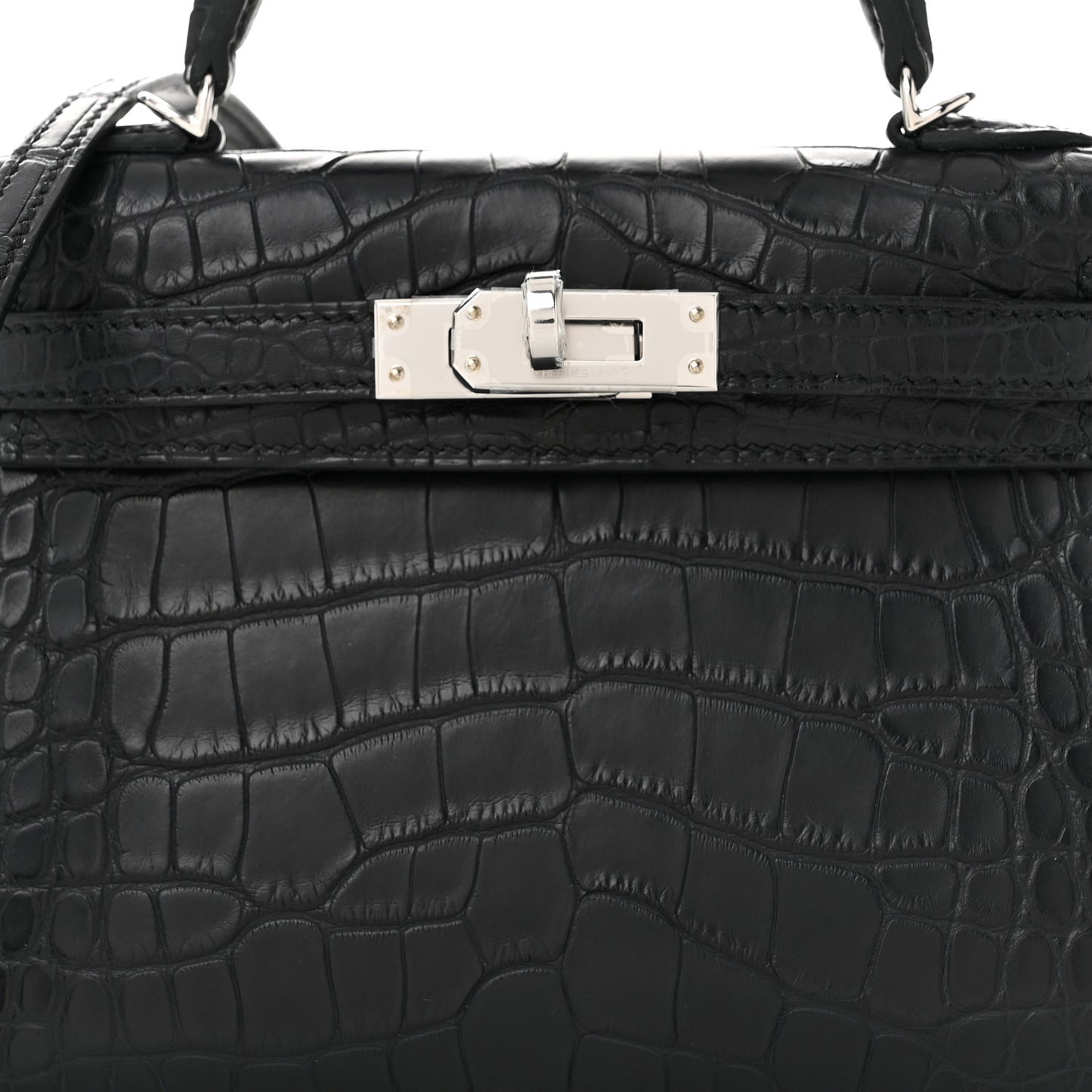 Matte Alligator Horseshoe Mini Kelly Sellier 20 Black Nata