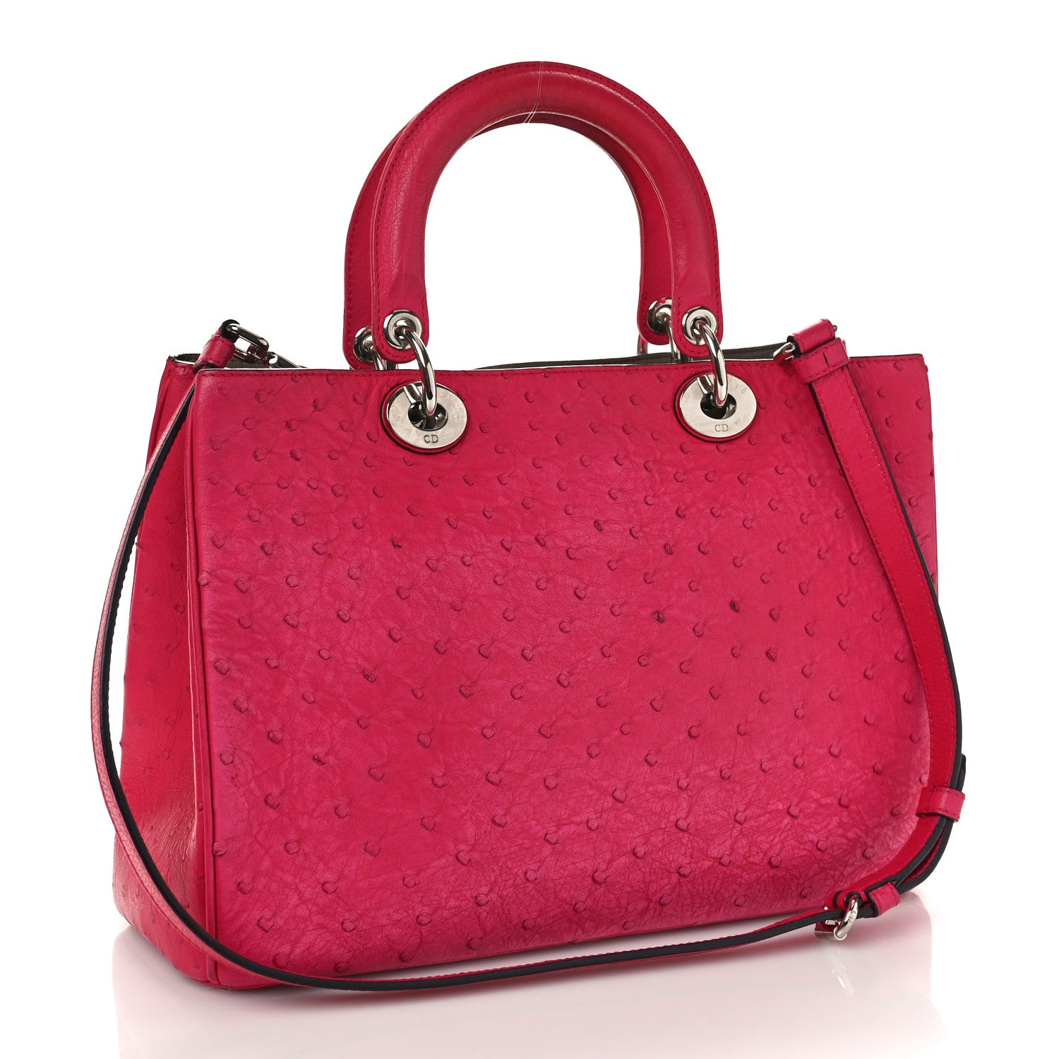 Christian Dior Ostrich Medium Diorissimo Tote Fuchsia 4 of 9