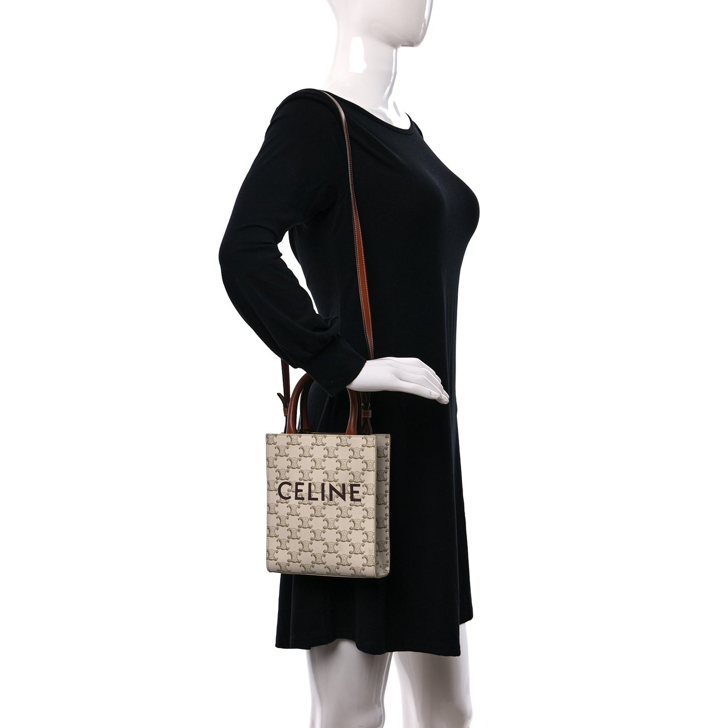 Triomphe Canvas Calfskin Mini Vertical Cabas White