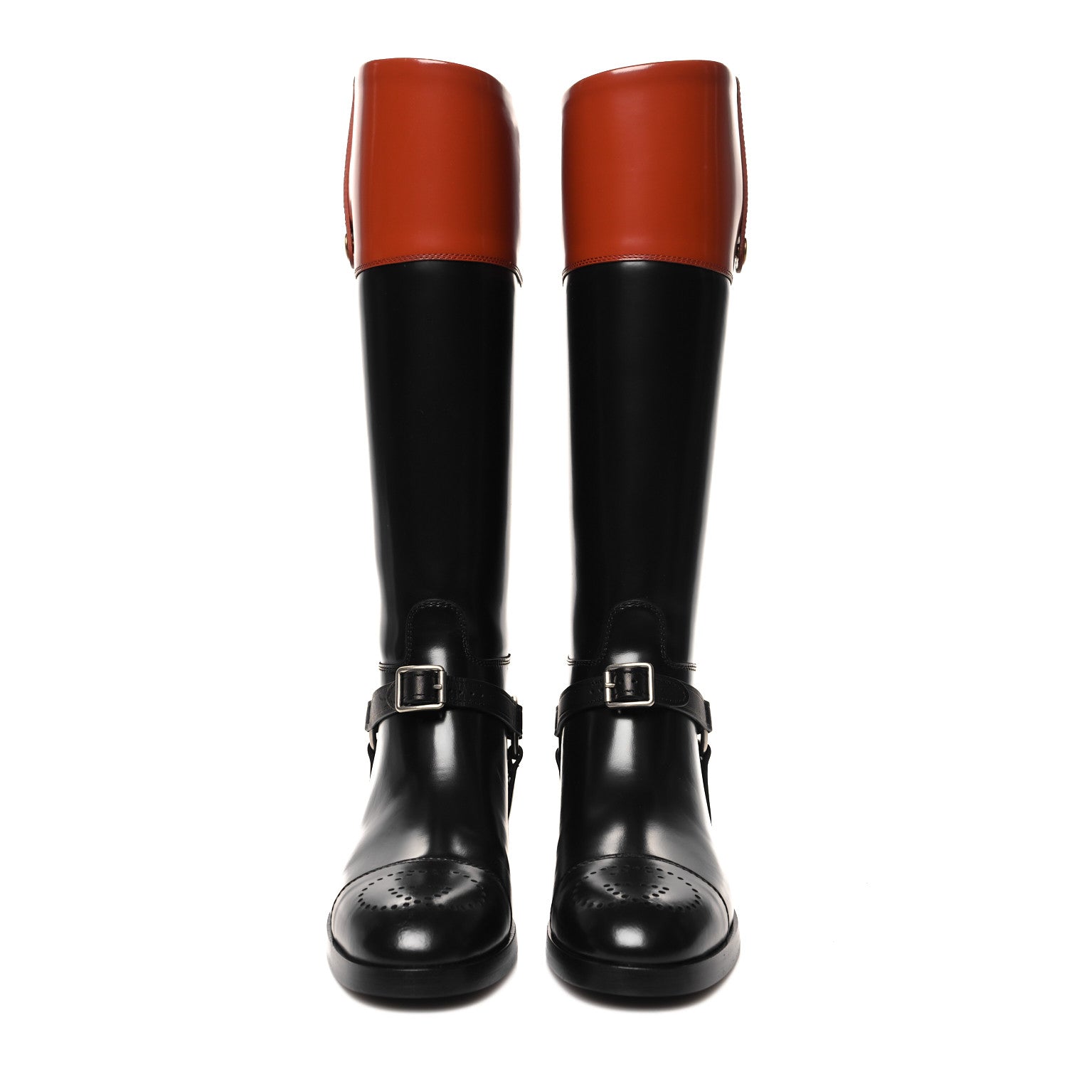 Gucci Calfskin Zelda Harness Riding Boots 37 Black Amber 2 of 9