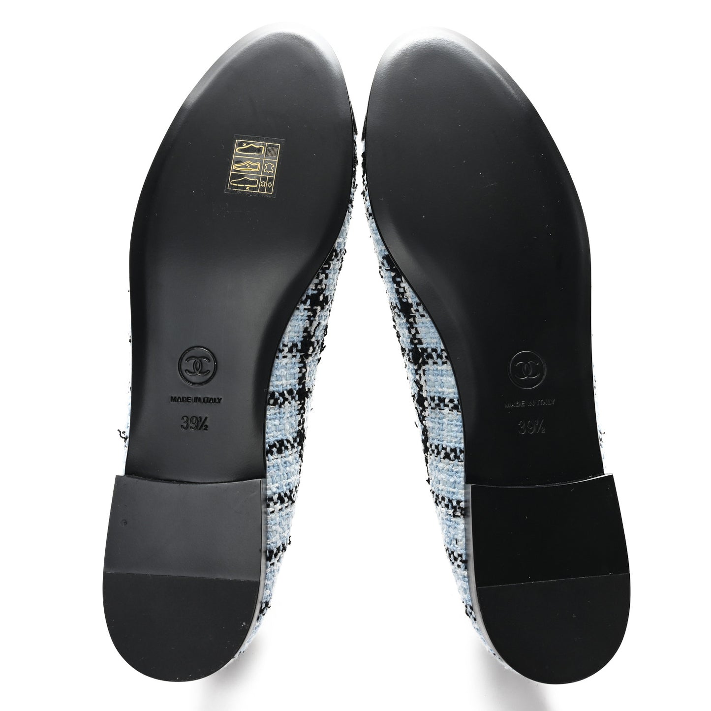 Tweed Grosgrain Cap Toe Ballerina Flats 39.5 Light Blue Black