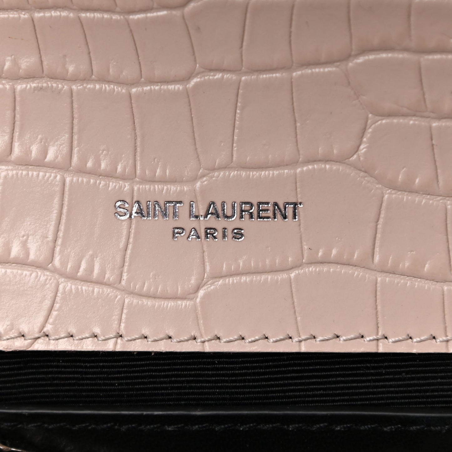 Calfskin Crocodile Embossed Small Classic Monogram Kate Tassel Satchel Light Pink