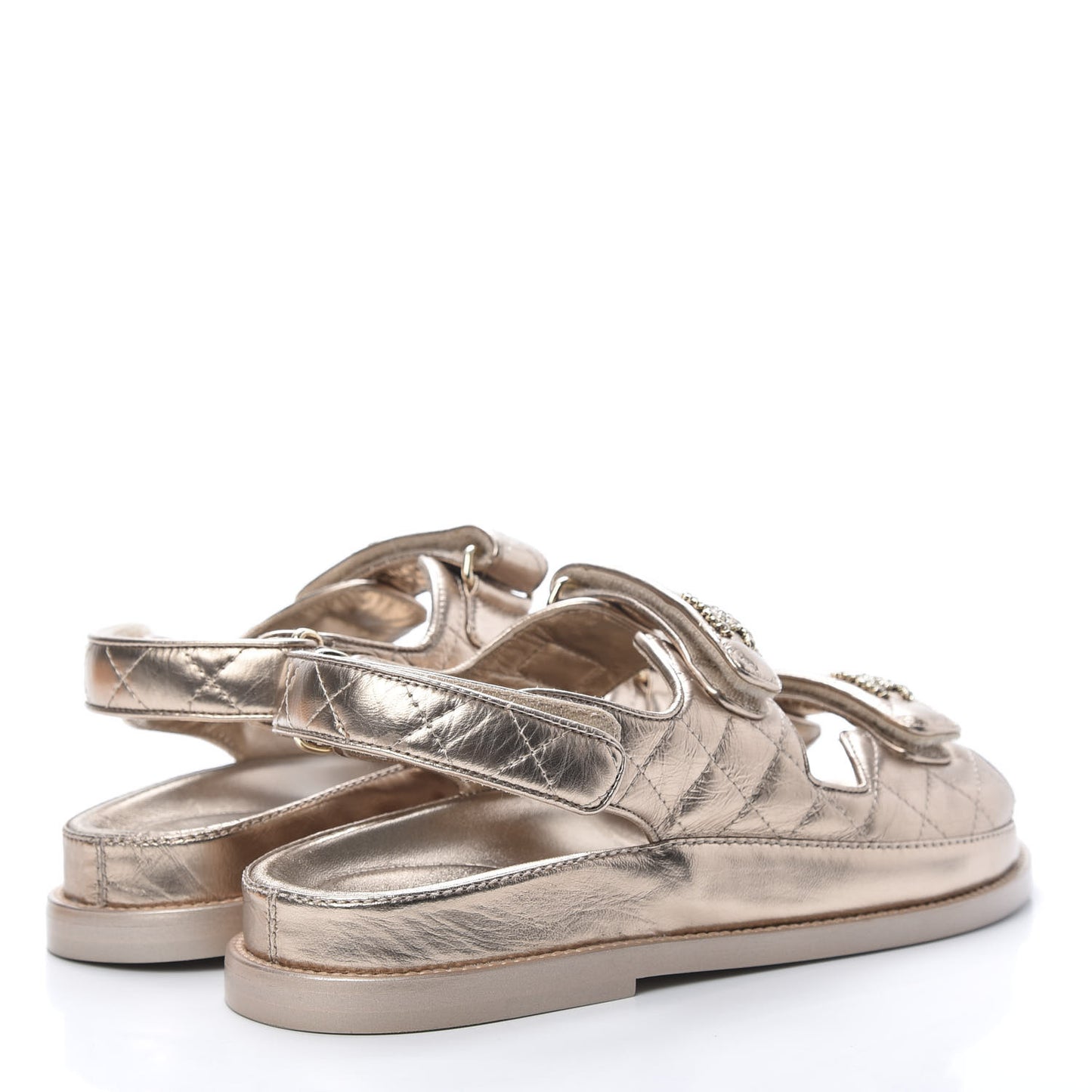 Iridescent Lambskin Quilted Velcro Dad Sandals 38 Light Bronze