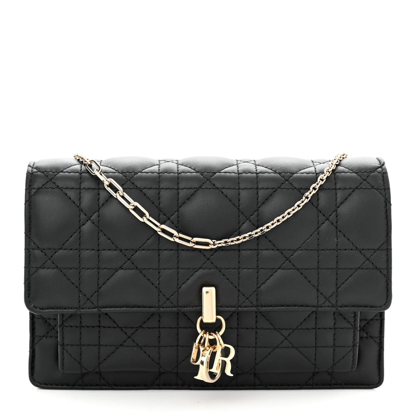 Lambskin Cannage Lady Dior Chain Pouch Black