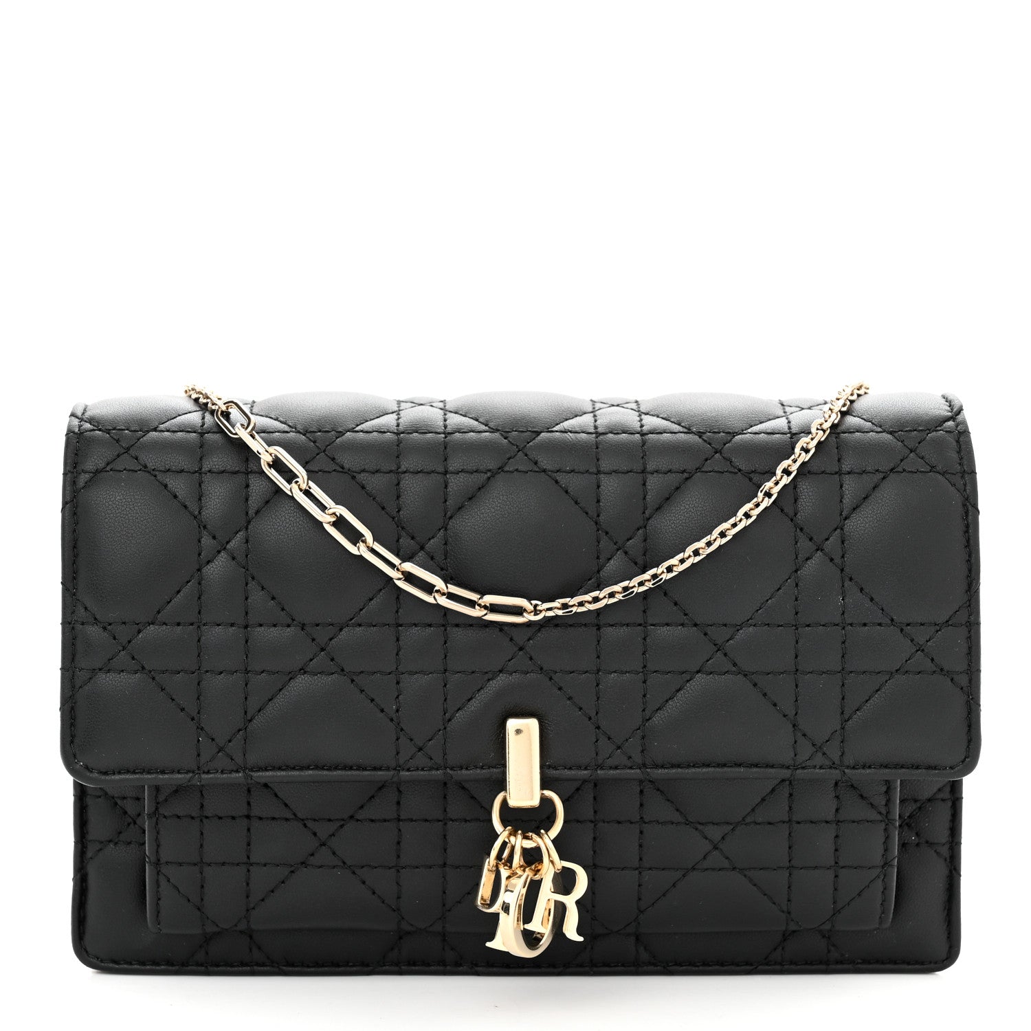 Christian Dior Lambskin Cannage Lady Dior Chain Pouch Black 1 of 9
