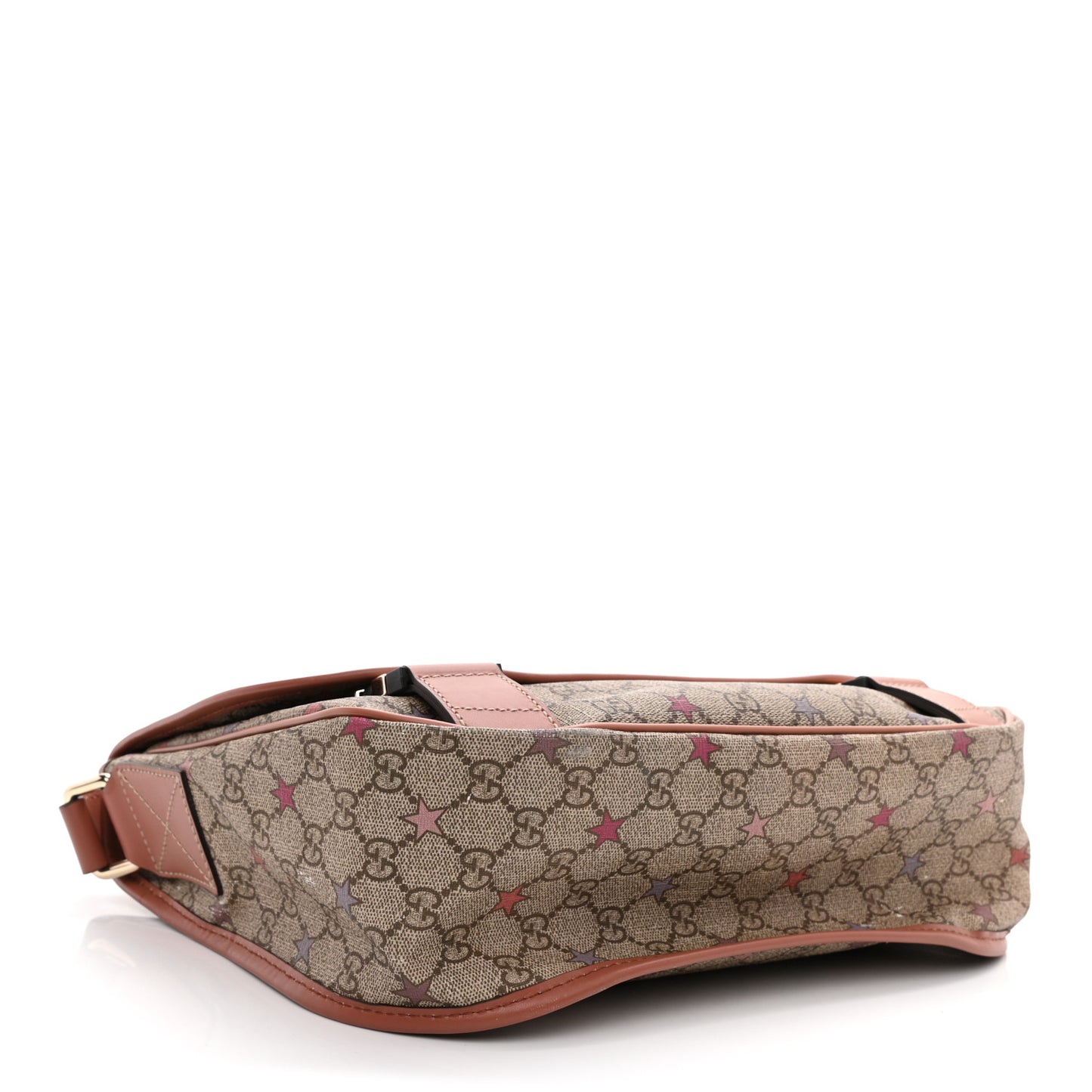 GG Supreme Monogram Stars Medium Double Buckle Flap Messenger Bag Beige Pink