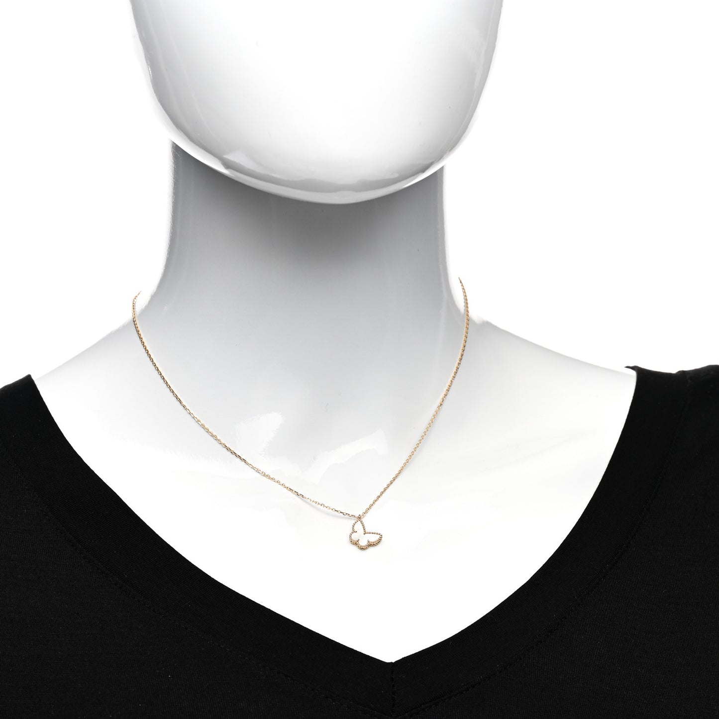 18K Yellow Gold Mother of Pearl Sweet Alhambra Butterfly Pendant Necklace
